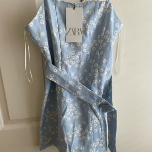 Zara blue belted dress